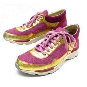 Chanel 14A  Supermarket Fuschia Pink Gold Metallic Tweed Tennis Sneakers
